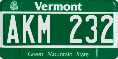 VT license plate AKM232