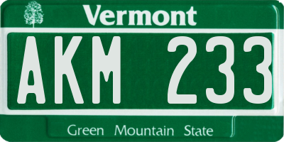 VT license plate AKM233