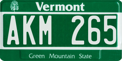 VT license plate AKM265