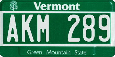 VT license plate AKM289