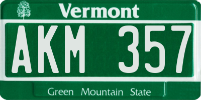 VT license plate AKM357