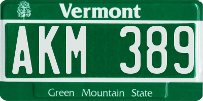 VT license plate AKM389