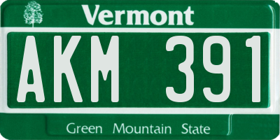 VT license plate AKM391