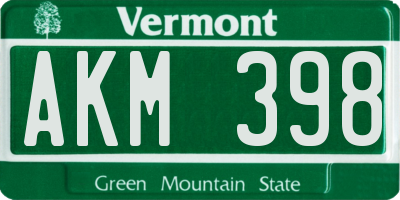 VT license plate AKM398