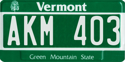 VT license plate AKM403