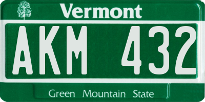 VT license plate AKM432