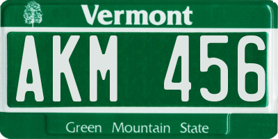VT license plate AKM456