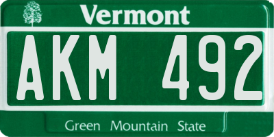 VT license plate AKM492