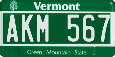VT license plate AKM567