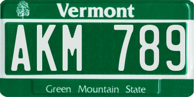 VT license plate AKM789