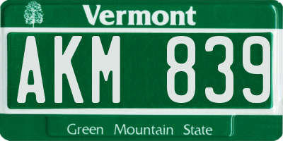 VT license plate AKM839