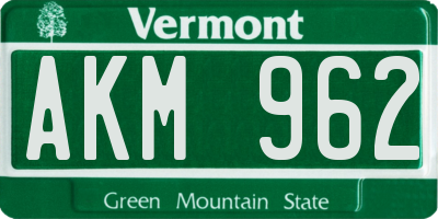 VT license plate AKM962