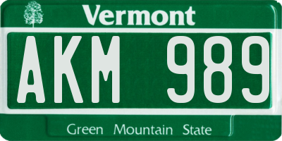 VT license plate AKM989