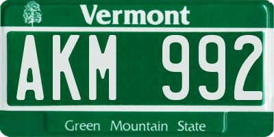 VT license plate AKM992