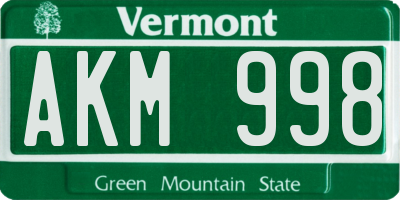 VT license plate AKM998