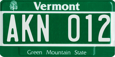 VT license plate AKN012