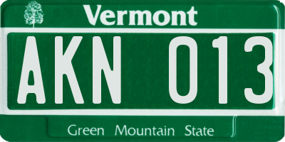 VT license plate AKN013