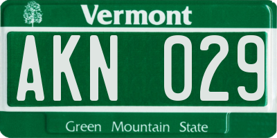 VT license plate AKN029
