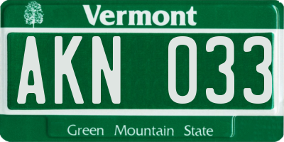 VT license plate AKN033
