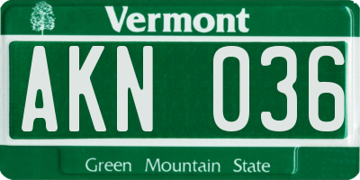 VT license plate AKN036