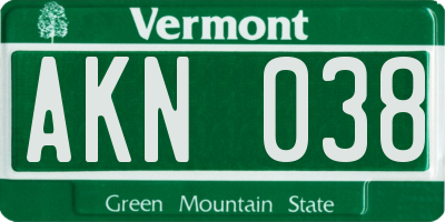 VT license plate AKN038