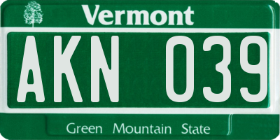 VT license plate AKN039