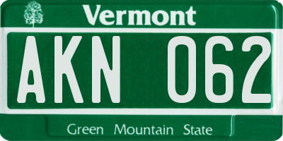 VT license plate AKN062