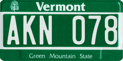 VT license plate AKN078