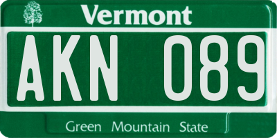 VT license plate AKN089