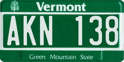VT license plate AKN138