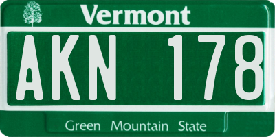 VT license plate AKN178