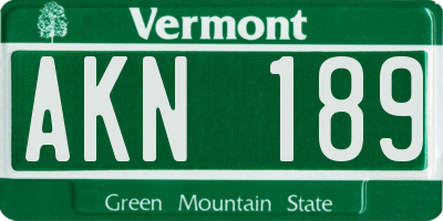 VT license plate AKN189