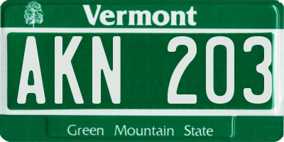 VT license plate AKN203