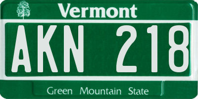 VT license plate AKN218