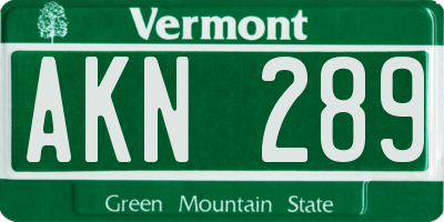 VT license plate AKN289