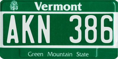 VT license plate AKN386