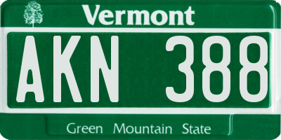 VT license plate AKN388
