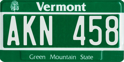 VT license plate AKN458