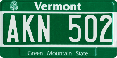 VT license plate AKN502