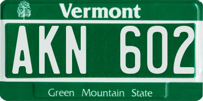 VT license plate AKN602