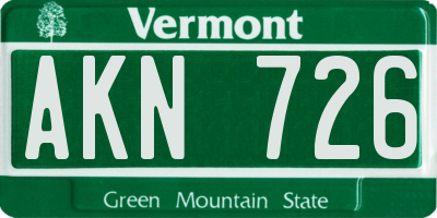 VT license plate AKN726