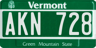 VT license plate AKN728
