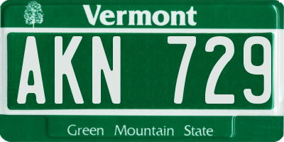 VT license plate AKN729