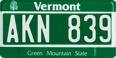 VT license plate AKN839