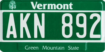 VT license plate AKN892