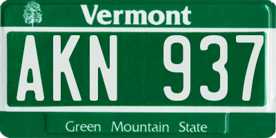 VT license plate AKN937
