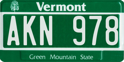 VT license plate AKN978