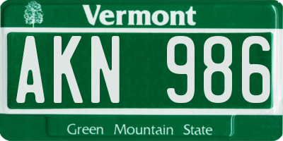 VT license plate AKN986