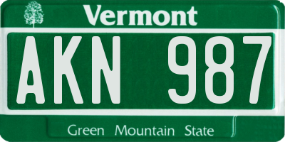 VT license plate AKN987