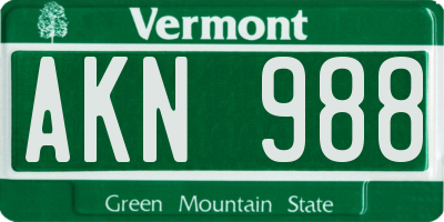 VT license plate AKN988